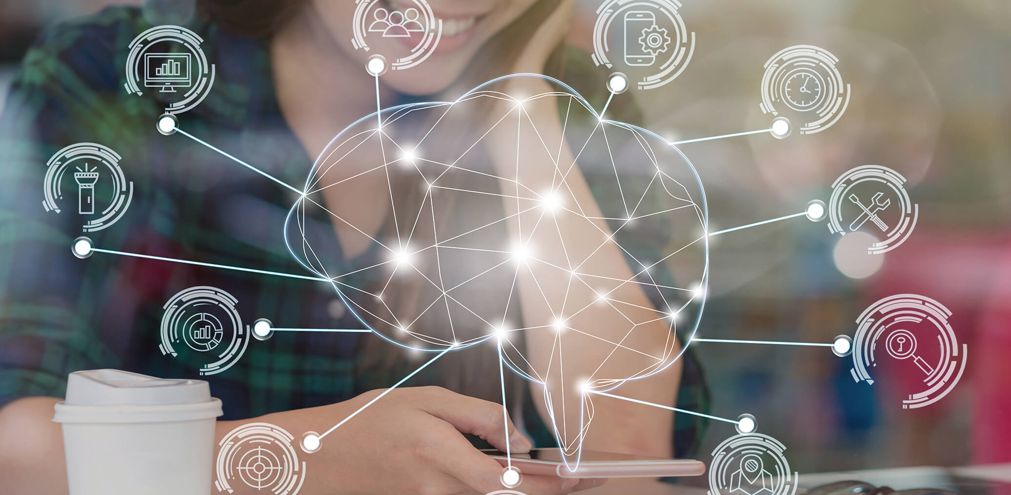 a mind hologram showing digital options